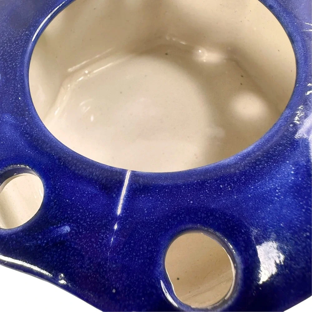 Mexican Talavera Pottery Flower Frog Octagon Ceramic Vase Hand Painted Blue